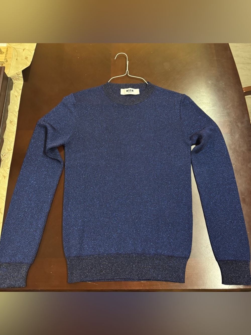 MSGM Navy Blue Sparkle Crewneck Sweater
